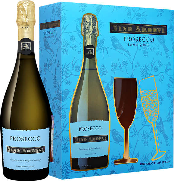Nino Ardevi Prosecco DOC Extra Dry Progetti Agricoli (gift box with 2 glasses), 0.75 л в Тюмени